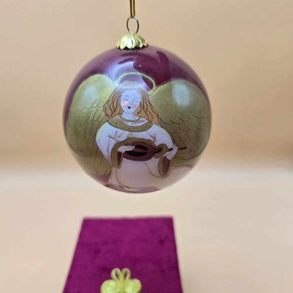 Li Bien‎ 1999 Angel with Lute Hand Painted Glass Christmas Ornament with Box